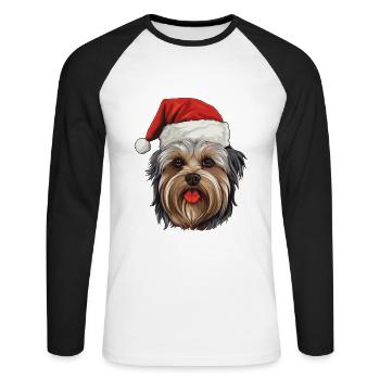 Yorkshire Terrier Hund Weihnachten - Unisex Baseballshirt langarm - Weiß/Schwarz - Vorne - Nik (191cm)
