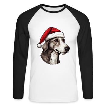 Portrait de chien lévrier Noël - T-shirt baseball manches longues Homme - blanc/noir - Devant - Nik (191cm)