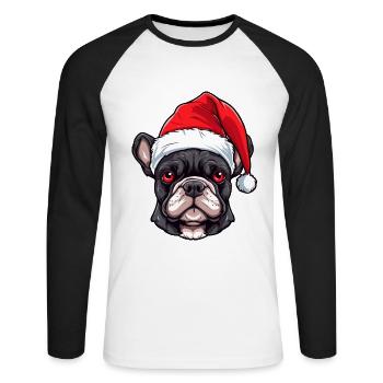 Bouledogue français chien Noël - T-shirt baseball manches longues Homme - blanc/noir - Devant - Nik (191cm)