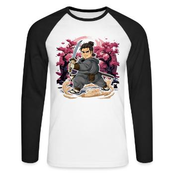 Samurai Men - Unisex Long Sleeve Baseball T-Shirt - white/black - Front - Nik (191cm)