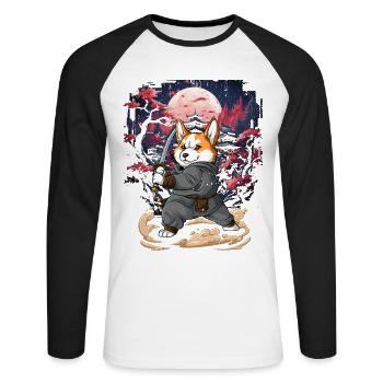 Samurai Corgi - Unisex Long Sleeve Baseball T-Shirt - white/black - Front - Nik (191cm)