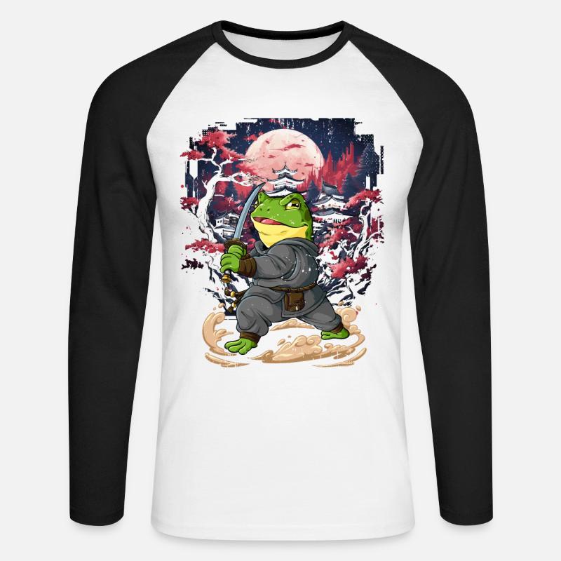 Samurai Frog - Unisex Long Sleeve Baseball T-Shirt - white/black