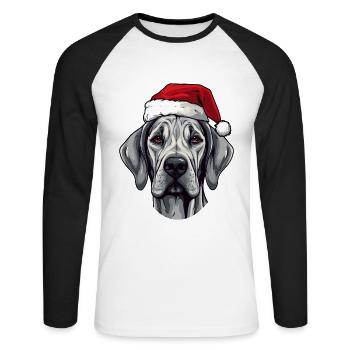 Great Dane Dog Head Christmas Portrait - Unisex Long Sleeve Baseball T-Shirt - white/black - Front - Nik (191cm)