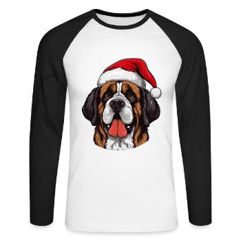 Portrait de Noël tête de chien Saint Bernand - T-shirt baseball manches longues Homme - blanc/noir - Devant - Nik (191cm)