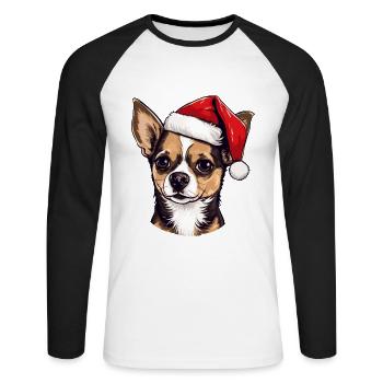 Chihuahua Dog Head Christmas Portrait - Unisex Long Sleeve Baseball T-Shirt - white/black - Front - Nik (191cm)