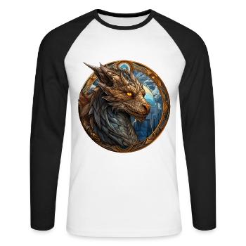Dragon creature Franzi, the guardian of the world. - Unisex Long Sleeve Baseball T-Shirt - white/black - Front - Nik (191cm)