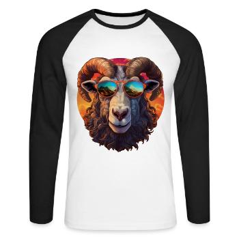 Sven le bélier fier, amical et amical - T-shirt baseball manches longues Homme - blanc/noir - Devant - Nik (191cm)