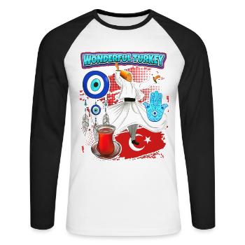 Turkey, Dervishes, Turkish Tea, Turkish Eye - Unisex Long Sleeve Baseball T-Shirt - white/black - Front - Nik (191cm)