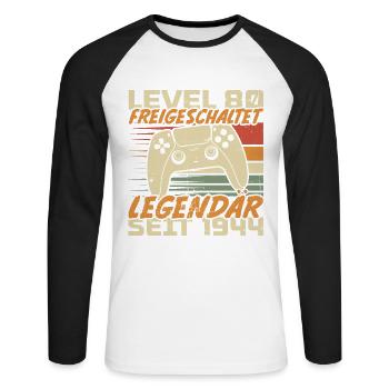 Level 80 freigeschaltet Legendär seit 1944 - Unisex Baseballshirt langarm - Weiß/Schwarz - Vorne - Nik (191cm)