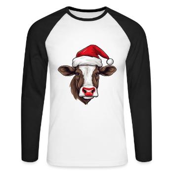 Kuh Kopf Weihnachten Portät - Unisex Baseballshirt langarm - Weiß/Schwarz - Vorne - Nik (191cm)