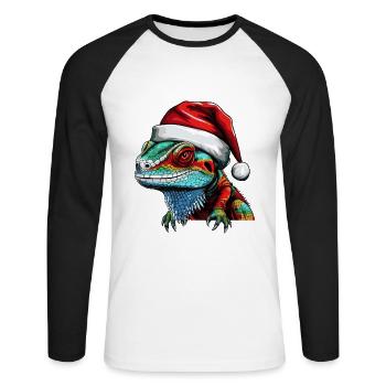 Lézard Iguane tête lézard Noël Portrait - T-shirt baseball manches longues Homme - blanc/noir - Devant - Nik (191cm)