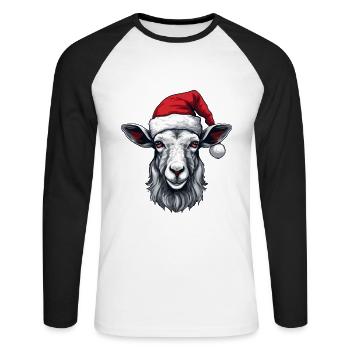 Ziege Kopf Weihnachten Portät - Unisex Baseballshirt langarm - Weiß/Schwarz - Vorne - Nik (191cm)