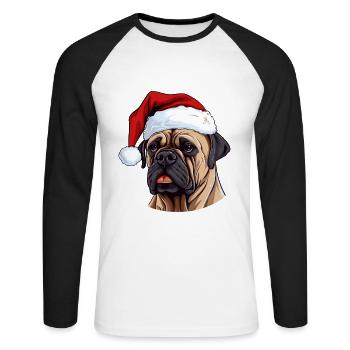 Boerboel Dog Head Christmas Portrait - Unisex Long Sleeve Baseball T-Shirt - white/black - Front - Nik (191cm)