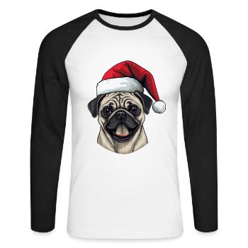 Pug Hund Mops Kopf Weihnachten Portät - Unisex Baseballshirt langarm - Weiß/Schwarz - Vorne - Nik (191cm)