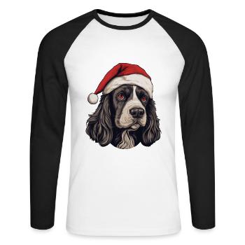 Cocker Spaniel tête de chien Portrait de Noël - T-shirt baseball manches longues Homme - blanc/noir - Devant - Nik (191cm)