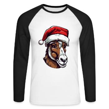 Donkey Head Christmas Portrait - Unisex Long Sleeve Baseball T-Shirt - white/black - Front - Nik (191cm)