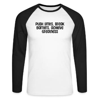 Fitness - Push limits, break barriers, achieve - Unisex Long Sleeve Baseball T-Shirt - white/black - Front - Nik (191cm)