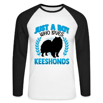 Junge der Wolfsspitz liebt Deutscher Spitz - Unisex Baseballshirt langarm - Weiß/Schwarz - Vorne - Nik (191cm)