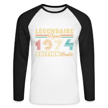 Légendaire Depuis 1974 - T-shirt baseball manches longues Homme - blanc/noir - Devant - Nik (191cm)