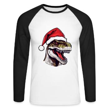 Dinosaur Head Christmas Portrait - Unisex Long Sleeve Baseball T-Shirt - white/black - Front - Nik (191cm)