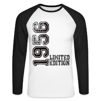 Edition limitée 1956 - T-shirt baseball manches longues Homme - blanc/noir - Devant - Nik (191cm)