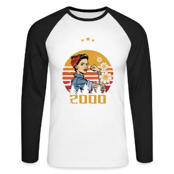 Novembre Millésime 2000 Né Anniversaire Femmes - T-shirt baseball manches longues Homme - blanc/noir - Devant - Nik (191cm)