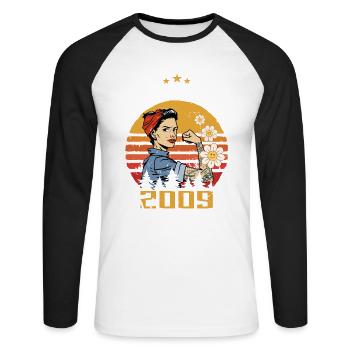 Novembre Millésime 2009 Né Anniversaire Femmes - T-shirt baseball manches longues Homme - blanc/noir - Devant - Nik (191cm)
