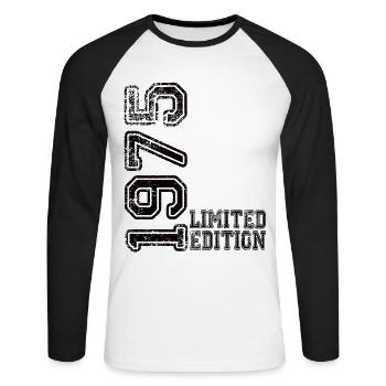Édition limitée 1975 - T-shirt baseball manches longues Homme - blanc/noir - Devant - Nik (191cm)