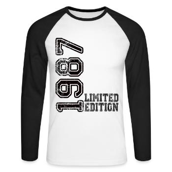 Édition limitée 1987 - T-shirt baseball manches longues Homme - blanc/noir - Devant - Nik (191cm)
