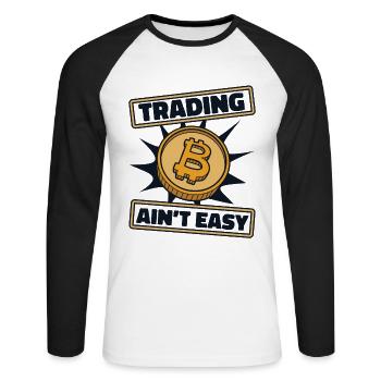 Trading Ain't Easy Blockchain Crypto - Unisex Baseballshirt langarm - Weiß/Schwarz - Vorne - Nik (191cm)