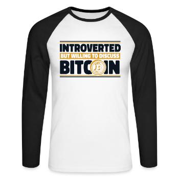 Introverted But Willing To Discuss Bitcoin Crypto - Unisex Baseballshirt langarm - Weiß/Schwarz - Vorne - Nik (191cm)