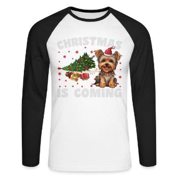 Noël arrive version chien - T-shirt baseball manches longues Homme - blanc/noir - Devant - Nik (191cm)