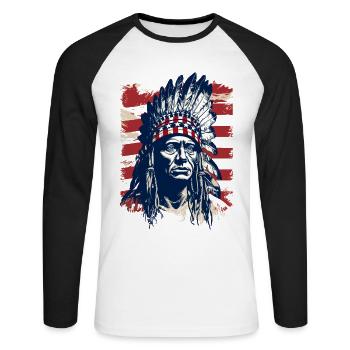 Indian Feather Headdress Native Spirit - Unisex Long Sleeve Baseball T-Shirt - white/black - Front - Nik (191cm)