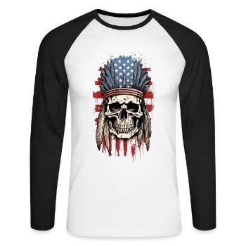 Skull Indian Chief Feather Headdress America - Unisex Long Sleeve Baseball T-Shirt - white/black - Front - Nik (191cm)