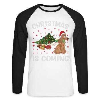 Noël arrive version chien - T-shirt baseball manches longues Homme - blanc/noir - Devant - Nik (191cm)