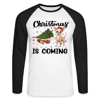 Noël arrive version chien - T-shirt baseball manches longues Homme - blanc/noir - Devant - Nik (191cm)
