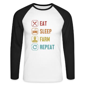 Eat Sleep Farm Repeat Organic Farmer Farmer - Unisex Long Sleeve Baseball T-Shirt - white/black - Front - Nik (191cm)