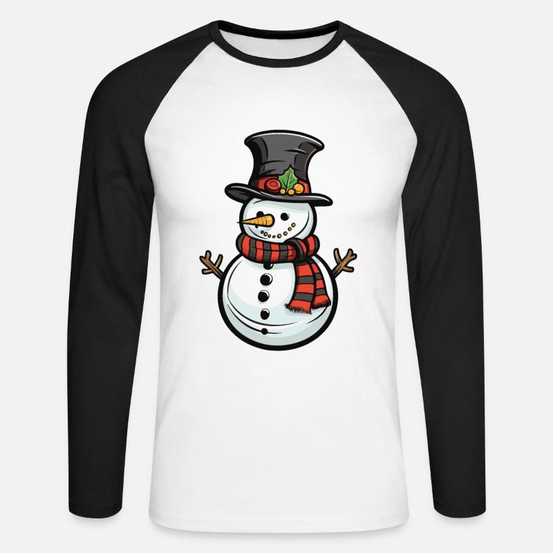 Schneemann Winter Comic - Unisex Baseballshirt langarm - Weiß/Schwarz