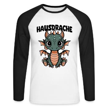 Hausdrache. Stark, Mutig und Unbesiegbar. Drache - Unisex Baseballshirt langarm - Weiß/Schwarz - Vorne - Nik (191cm)