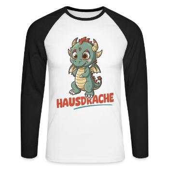 Hausdrache. Stark, Mutig und Unbesiegbar. Drache - Unisex Baseballshirt langarm - Weiß/Schwarz - Vorne - Nik (191cm)