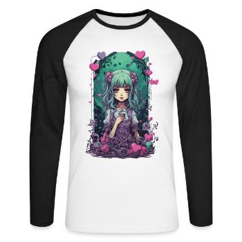 Kawaii Goth e-girl Occulte Pastel Style Anime - T-shirt baseball manches longues Homme - blanc/noir - Devant - Nik (191cm)