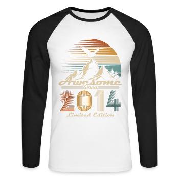 Vintage 2014 Vintage Retro Geburtstagsgeschenk - Unisex Baseballshirt langarm - Weiß/Schwarz - Vorne - Nik (191cm)