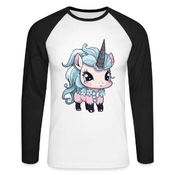 Licorne Animal Bébé Anime Hiver - T-shirt baseball manches longues Homme - blanc/noir - Devant - Nik (191cm)