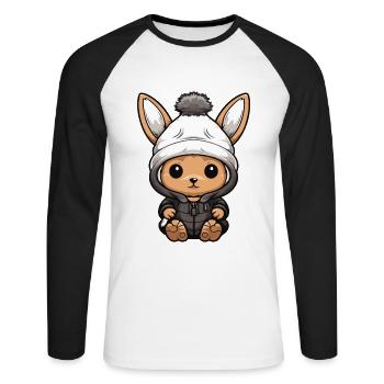 Lapin Animal Bébé Bande Dessinée Hiver - T-shirt baseball manches longues Homme - blanc/noir - Devant - Nik (191cm)