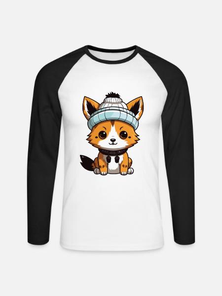 Fuchs Tier Baby Comic Winter - Unisex Baseballshirt langarm - Weiß/Schwarz