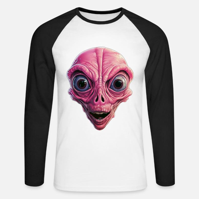 Schockierter Alien, Schock, Alien Gesicht, Neugier - Unisex Baseballshirt langarm - Weiß/Schwarz