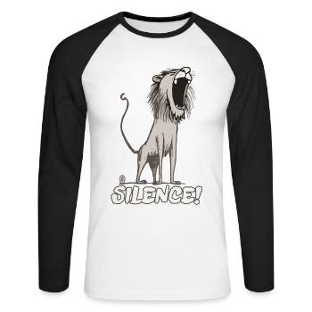 Le lion de dessin animé rugit : CALME - T-shirt baseball manches longues Homme - blanc/noir - Devant - Nik (191cm)
