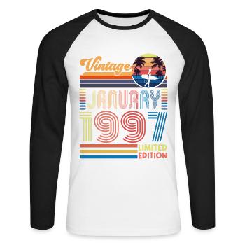 Anniversaire janvier 1997. Cadeau Janvier 1997. - T-shirt baseball manches longues Homme - blanc/noir - Devant - Nik (191cm)