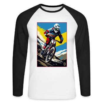 Pop-Art Downhill Mountain Bike - Unisex Baseballshirt langarm - Weiß/Schwarz - Vorne - Nik (191cm)