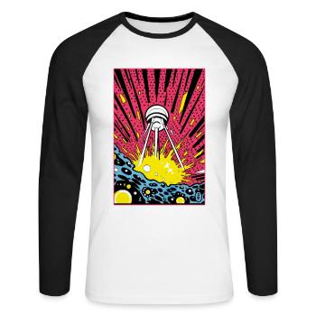 The Sputnik Spaceship: Pop Art Alien Invasion - Unisex Long Sleeve Baseball T-Shirt - white/black - Front - Nik (191cm)